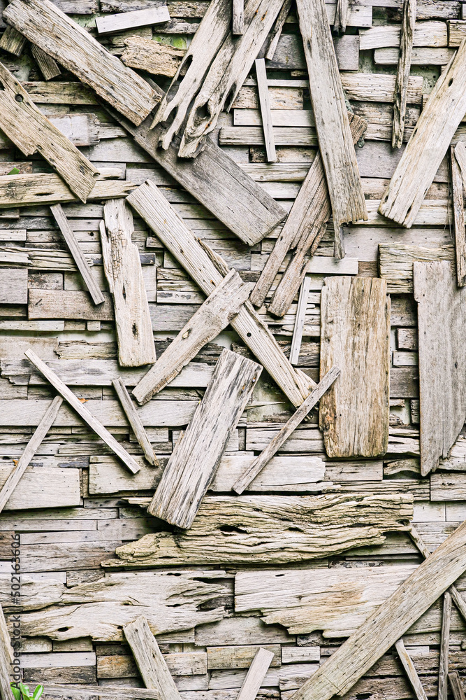 Old wooden pieces texture overlap each other, to decorate the vintage