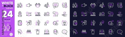 Dont touch, Best manager and Online question line icons for website, printing. Collection of Builder warning, Outsource work, Video conference icons. Teamwork, Click hand, Queue web elements. Vector