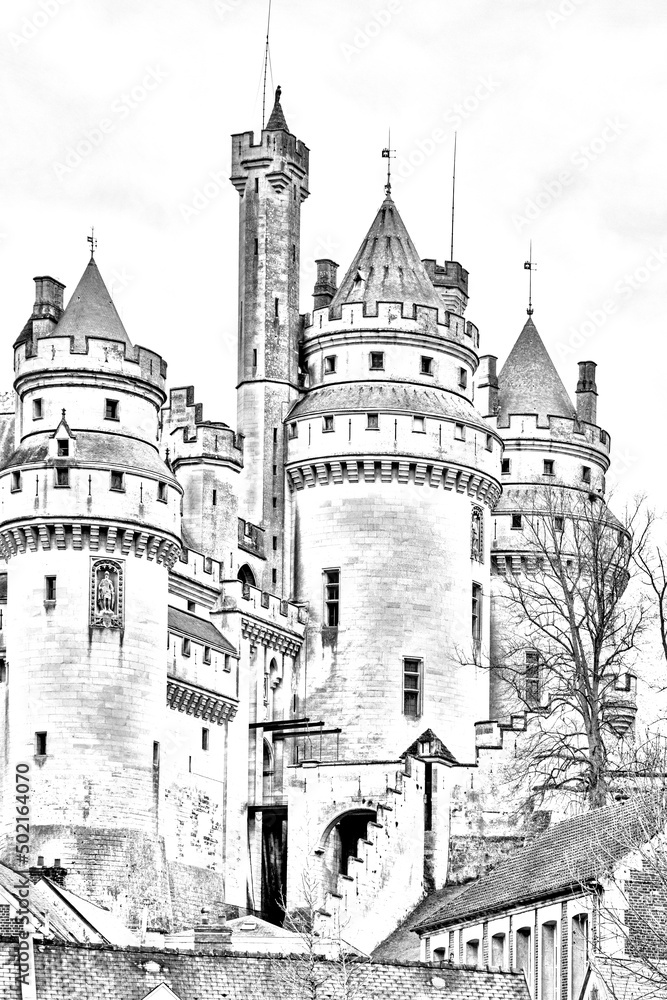 Pierrefonds. Photo vectorisée du château. Oise. Picardie. Hauts-de-France
