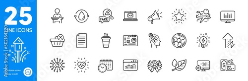 Outline icons set. Heartbeat, Rank star and Megaphone icons. Election candidate, Website statistics, Inspiration web elements. Card, Motherboard, File signs. Artificial intelligence. Vector