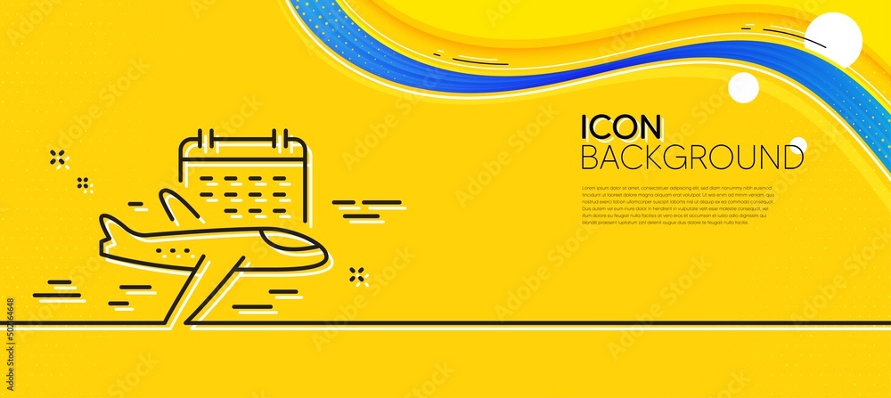 Select flight line icon. Abstract yellow background. Airplane with calendar sign. Airport flights symbol. Minimal select flight line icon. Wave banner concept. Vector - obrazy, fototapety, plakaty 