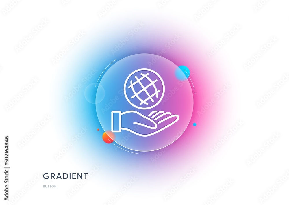 Safe planet line icon. Gradient blur button with glassmorphism. World sign. Ecology symbol. Transparent glass design. Safe planet line icon. Vector Safe planet line icon. Gradient blur button with glassmorphism. World sign. Ecology symbol. Transparent glass design. Safe planet line icon. Vector