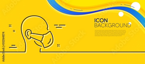 Medical mask line icon. Abstract yellow background. Safety breathing respiratory mask sign. Coronavirus face protection symbol. Minimal medical mask line icon. Wave banner concept. Vector