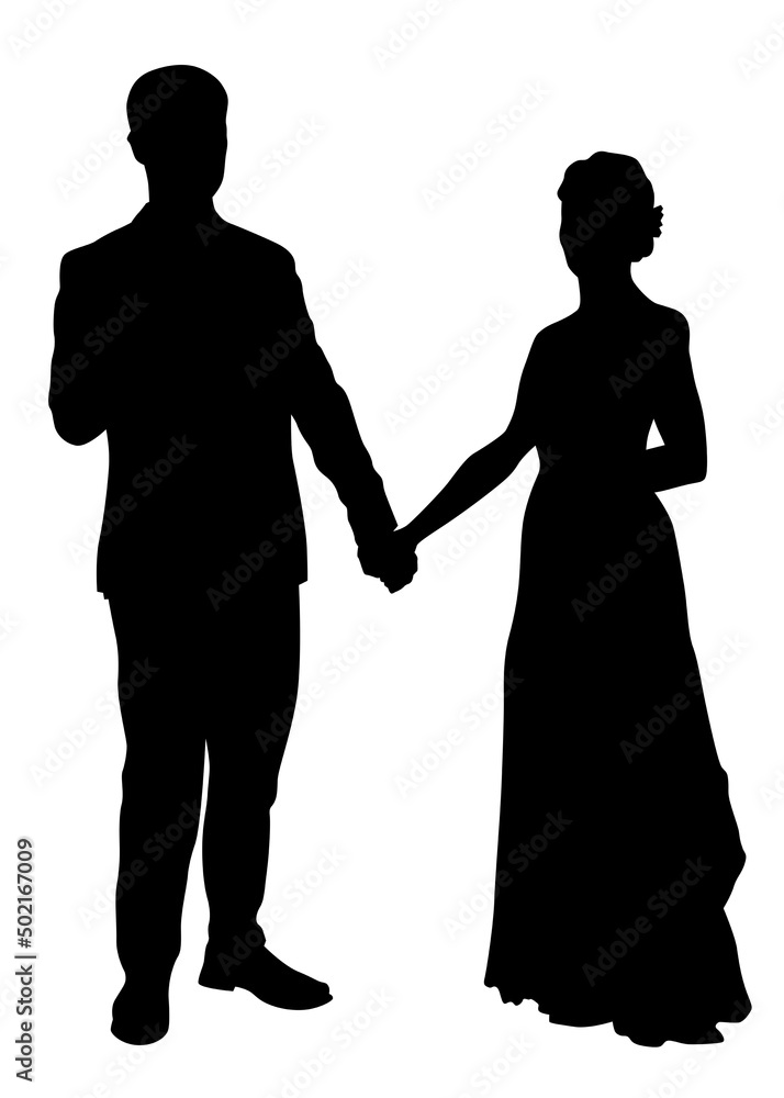 Couple of young guy and girl dance at wedding on white background
