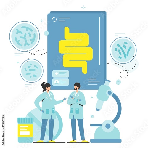 Doctor discussing flora gut analysis result vector