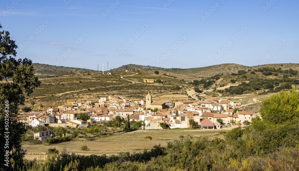 General view of Las Parras de Castellote, nice little rural town in Maestrazgo, Teruel, Aragon, Spain