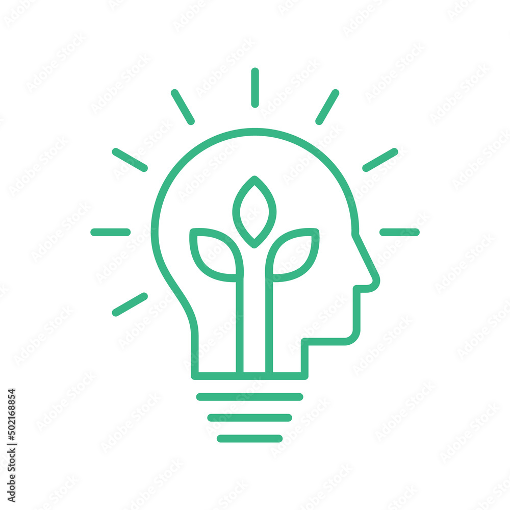 Vettoriale Stock Green idea icon. Head with leaves inside. Think green  concept. Environmental innovation symbol. Ecological solution logo. Brain  tree growing. Sustainable lifestyle. Vector illustration, flat, clip art |  Adobe Stock