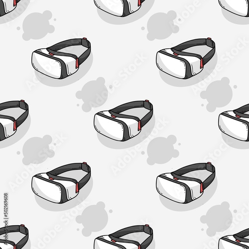 Virtual reality headset seamless hand drawn pattern, VR goggles experience linear background template, modern technology gadget icons repetitive vector illustration design, repeat doodle style