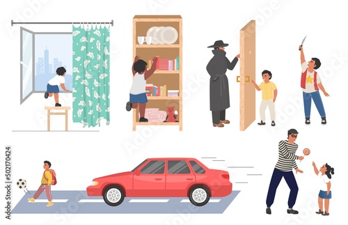 Children danger situation on road at home vector