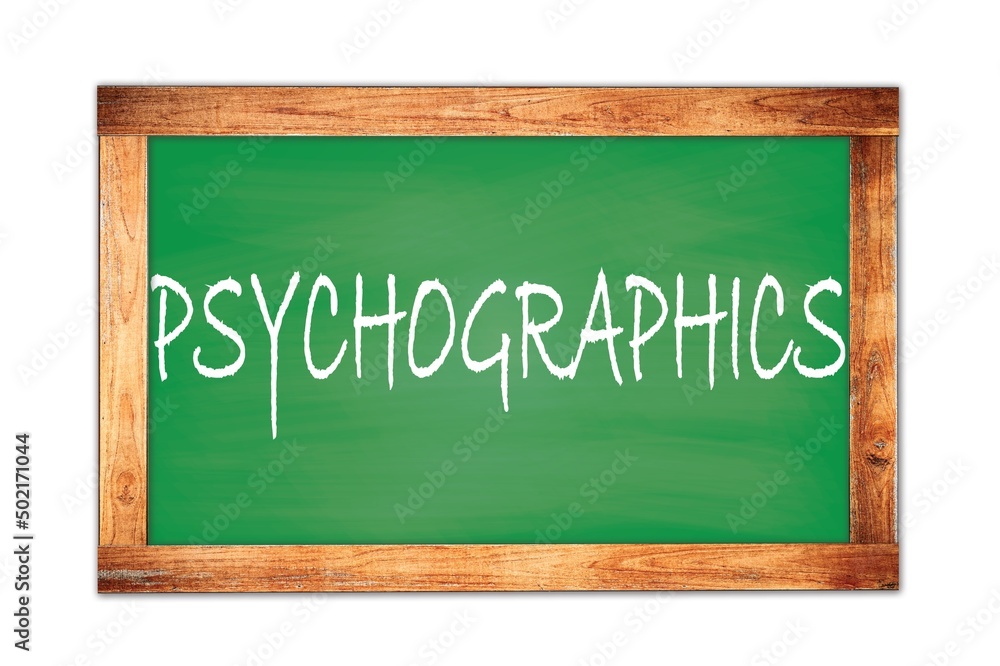 PSYCHOGRAPHICS text written on green school board. PSYCHOGRAPHICS text written on green school board.