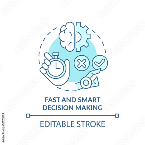 Fast and smart decision making turquoise concept icon. Artificial intelligence abstract idea thin line illustration. Isolated outline drawing. Editable stroke. Arial, Myriad Pro-Bold fonts used