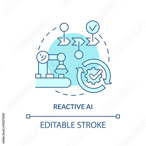 Reactive AI turquoise concept icon. Predictable scenario. Artificial intelligence abstract idea thin line illustration. Isolated outline drawing. Editable stroke. Arial, Myriad Pro-Bold fonts used