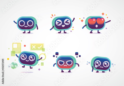 Colorful mini modern robot mascot collection set