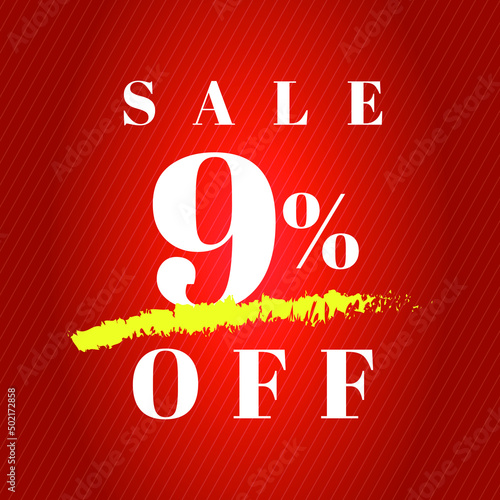 9% off tag nine percent discount sale white letter red gradient background