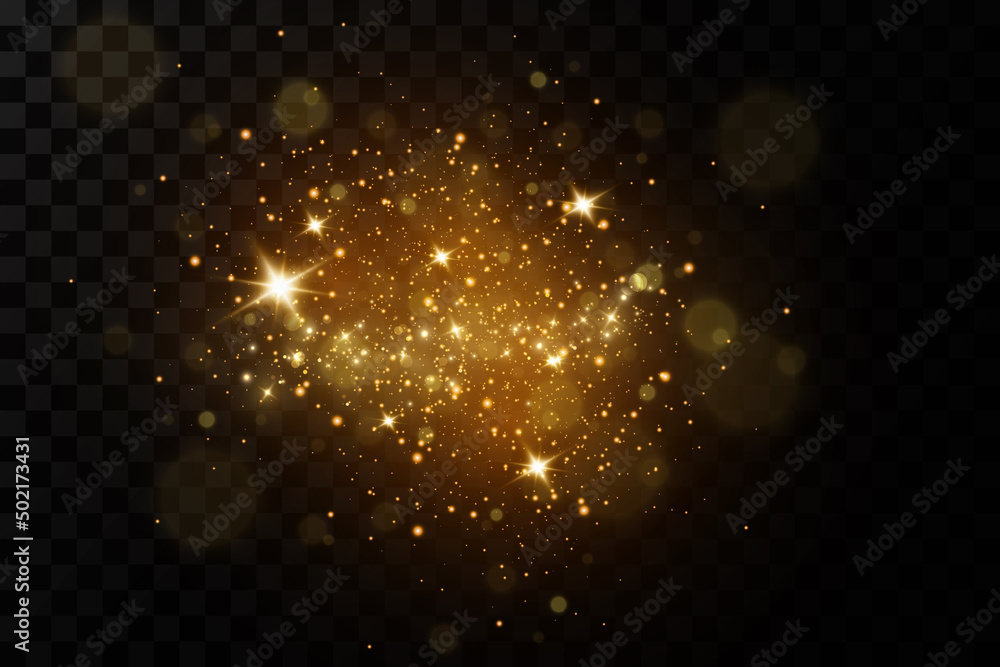 Glittering particles of fairy dust. dust particle sparkling glitter. background.Glowing light effect with glitter particles isolated.