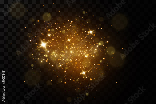 Glittering particles of fairy dust. dust particle sparkling glitter. background.Glowing light effect with glitter particles isolated.