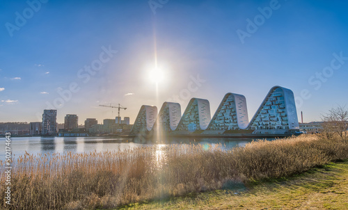 Photography The Wave iconic apartments in Vejle at the fjord, Denmark