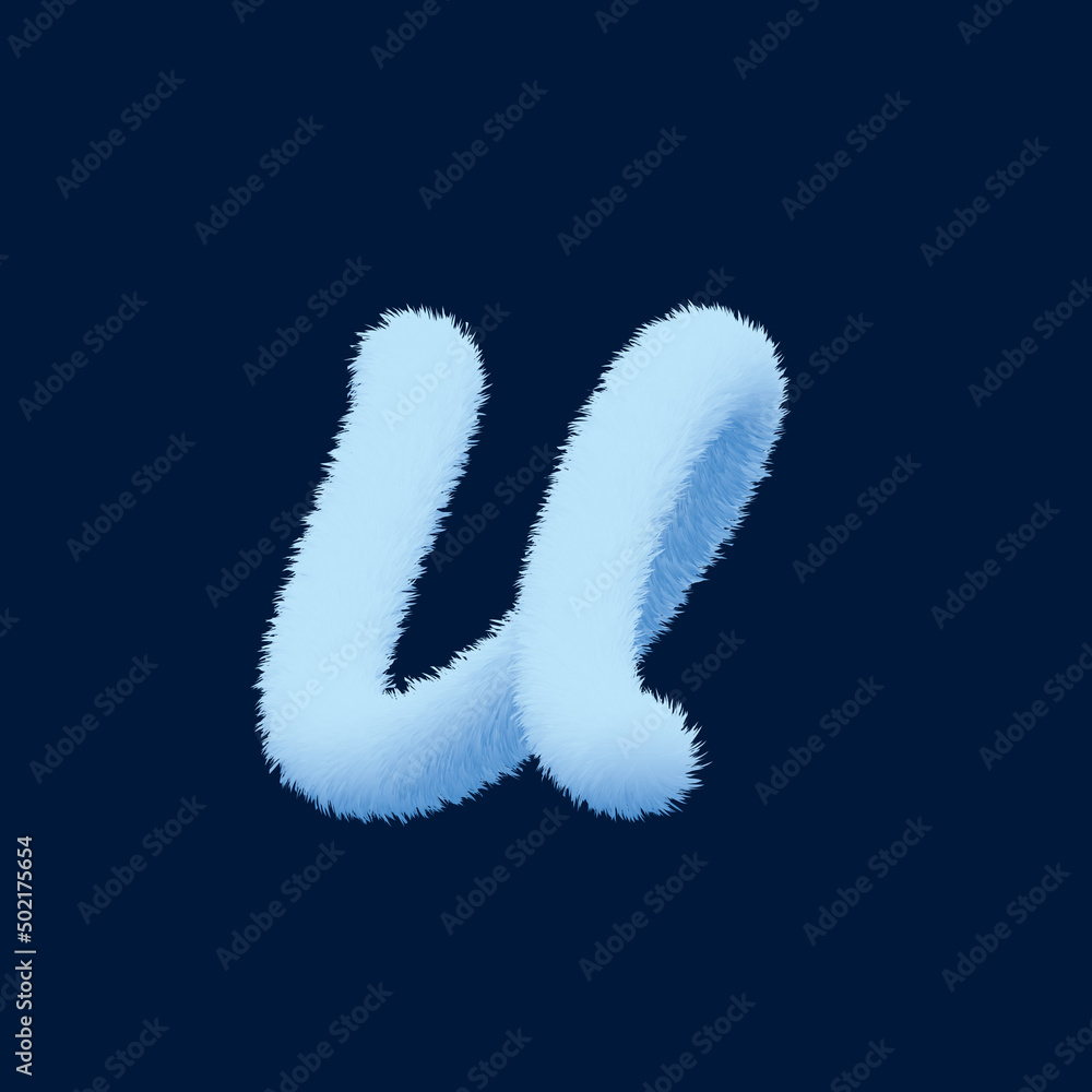 Fototapeta premium 3d alphabet, furry letter U, rendering on blue background