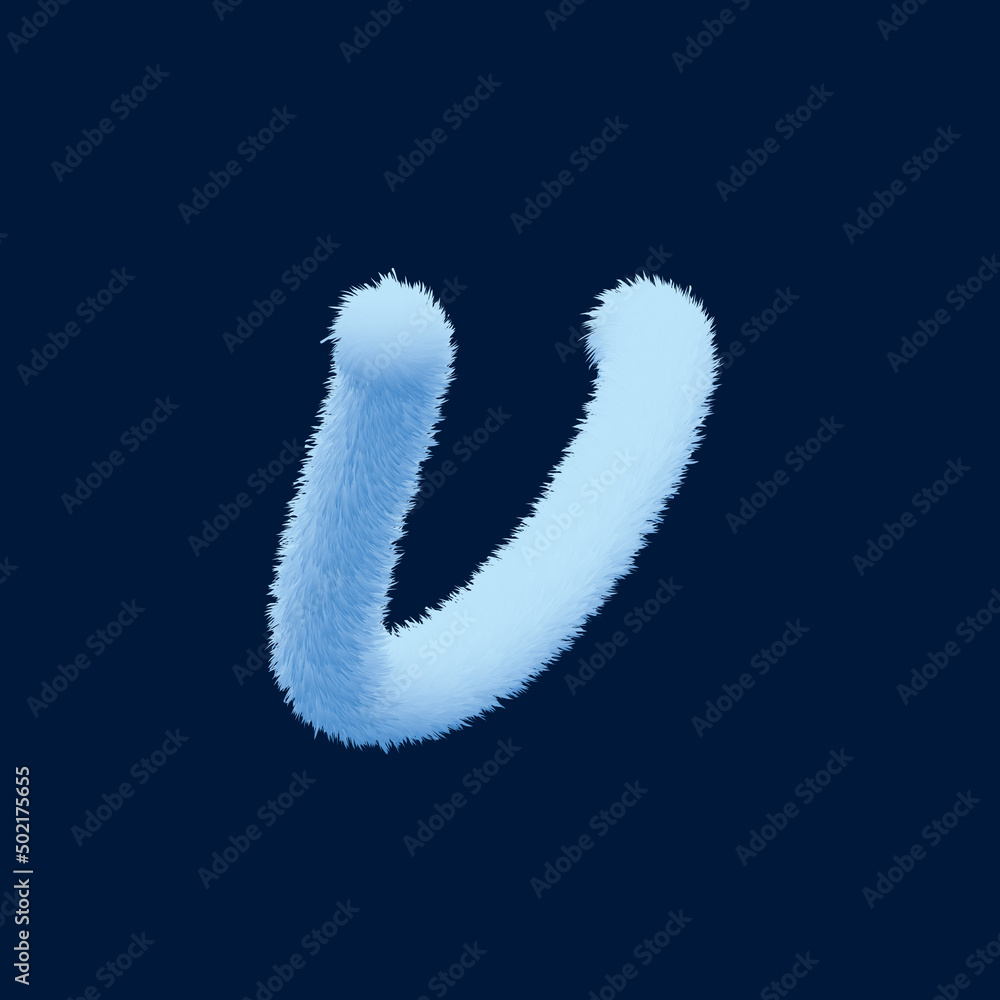Fototapeta premium 3d alphabet, furry letter V, rendering on blue background