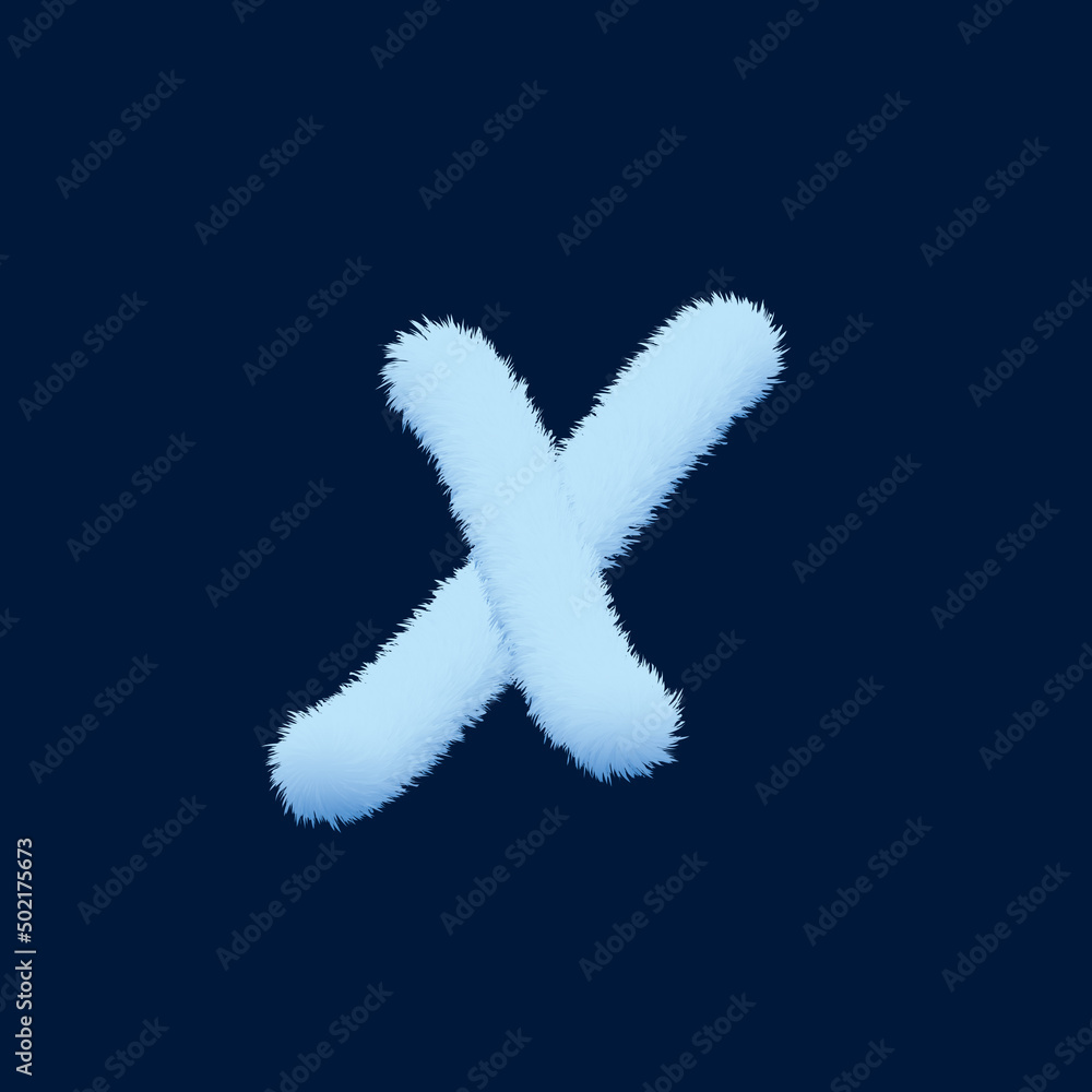 3d alphabet, furry letter V, rendering on blue background 3d alphabet, furry letter V, rendering on blue background