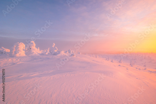 Riisitunturi national park at sunset in winter. Finnish Lapland photo