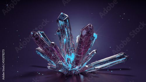 Violet crystsal stone 3D rendering illustration