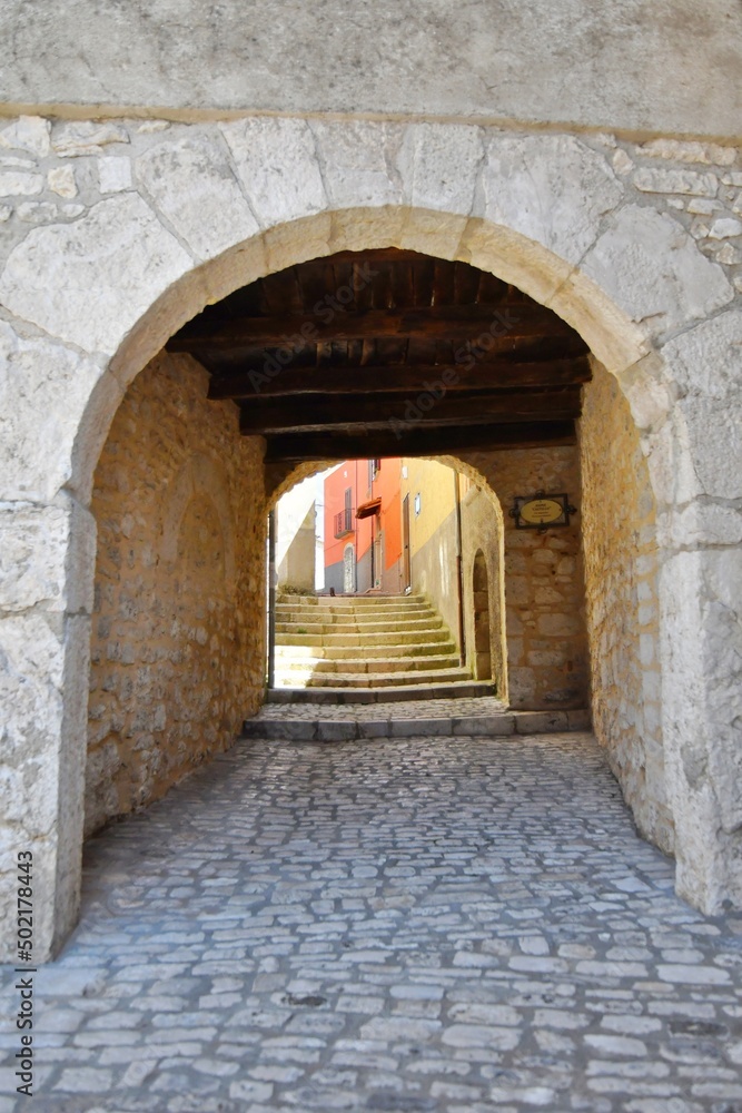 Fototapeta premium A narrow street in Sepino, a small village in Molise region, Italy.