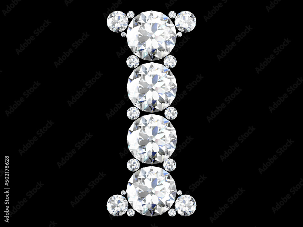 Diamond letters with gemstones isolated on black.3D rendering Diamond letters with gemstones isolated on black.3D rendering