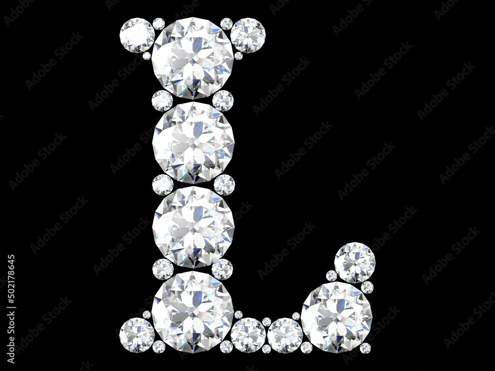 Diamond letters with gemstones isolated on black.3D rendering Diamond letters with gemstones isolated on black.3D rendering