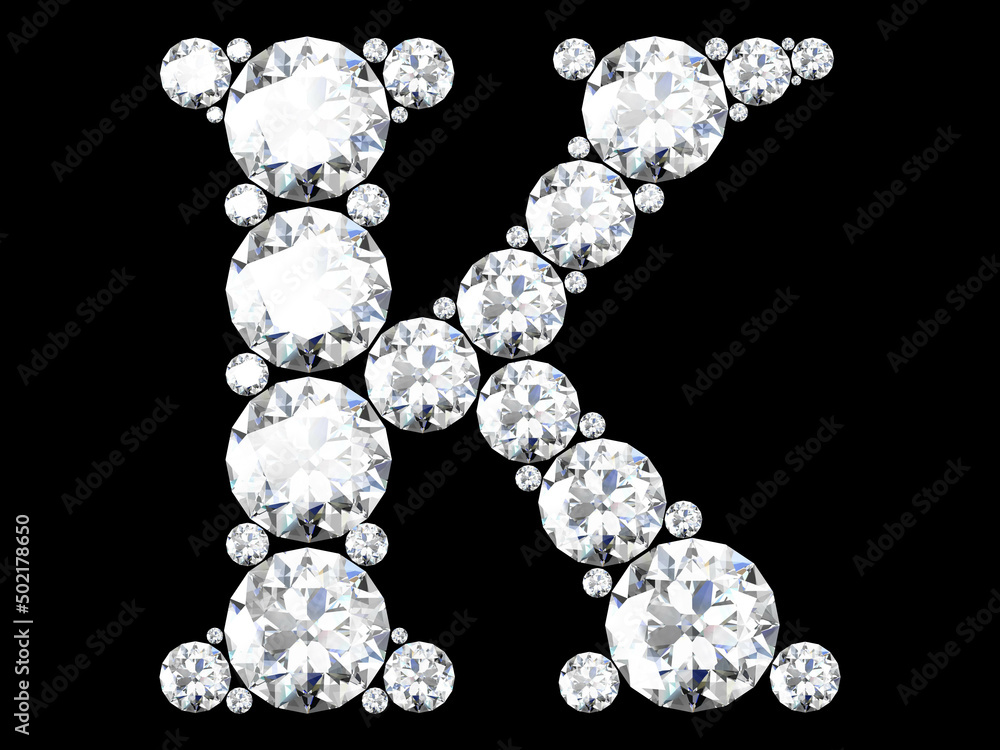 Diamond letters with gemstones isolated on black.3D rendering Diamond letters with gemstones isolated on black.3D rendering