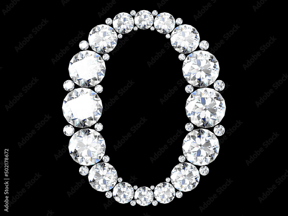 Diamond letters with gemstones isolated on black.3D rendering Diamond letters with gemstones isolated on black.3D rendering