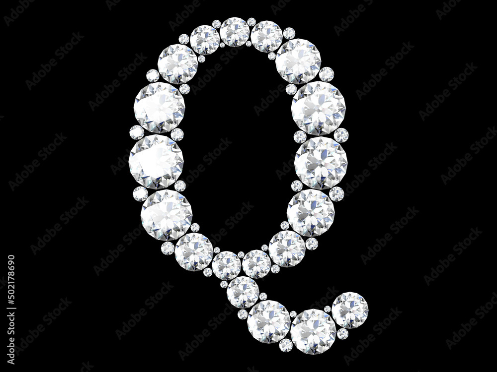 Diamond letters with gemstones isolated on black.3D rendering Diamond letters with gemstones isolated on black.3D rendering