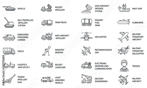 Fotografiet set of 24 outline army web icons