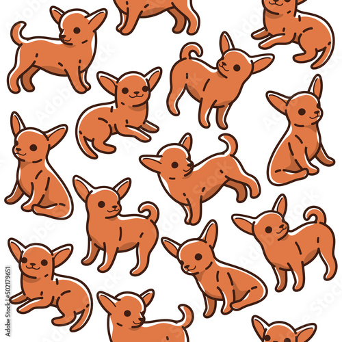 Fototapeta Naklejka Na Ścianę i Meble -  Cartoon happy chihuahua - simple trendy pattern with dog. Flat vector illustration for prints, clothing, packaging and postcards. 