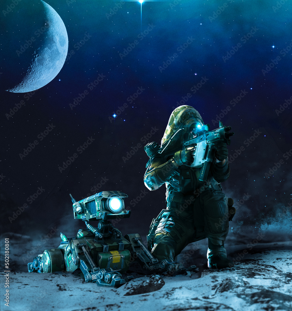 Fototapeta premium Future soldier fighting the great war in space