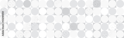 White trendy background of circles and squares in modern style, flat vector illustration. Cover of gray geometric shapes in retro texture for web design or postcard.