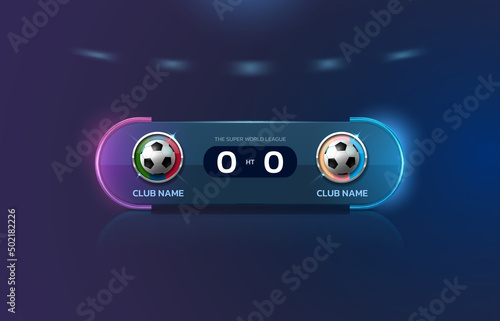 soccer football stadium spotlight and scoreboard background with glitter light