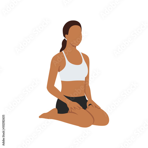 Woman doing hero pose virasana exercise. Flat vector illustration isolated on white background