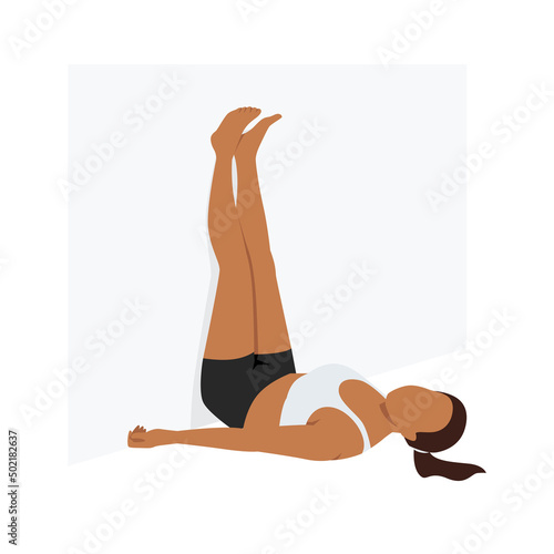 Woman doing Legs up the Wall pose Viparita karani stretch exercise. Flat vector illustration isolated on white background