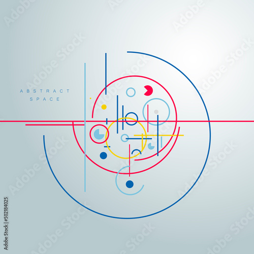Vector future geometry connect. Abstract simple visual creative illustration. Circular elements. Creative pattern with abstract geometric objects. Modern design with dots and lines and dotted circles