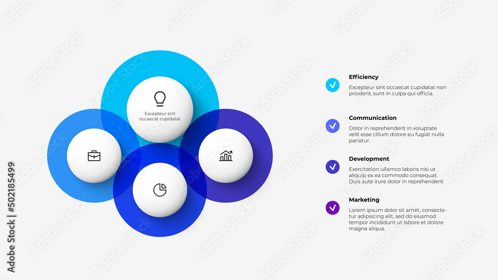 Flowchart diagram with 4 circle elements. Concept of business project hierarchy visualization with four options. Infographic design template Flowchart diagram with 4 circle elements. Concept of business project hierarchy visualization with four options. Infographic design template