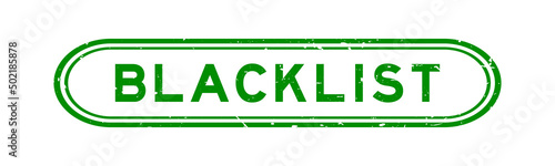Grunge green blacklist word rubber seal stamp on white background