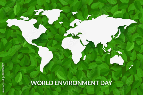 world environment day world map with Green leaves in background 