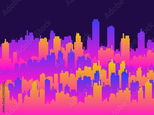Gradient outline of the city on a dark background. Horizontal panorama of the city. City skyline for print, posters and promotional materials. Vector illustration © andyvi