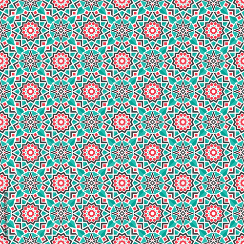 Seamless texture with arabic geometric ornament. Vector asian mosaic pattern with alternating decorative elements