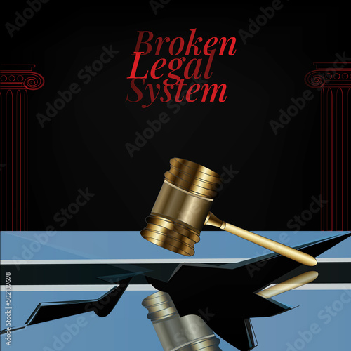 Botswana's broken legal system concept art.Flag of Botswana and a gavel