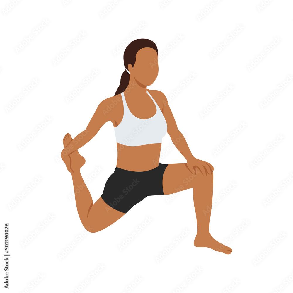 woman doing low lunge quad stretch pose anjaneyasana exercise. Flat vector illustration isolated on white background woman doing low lunge quad stretch pose anjaneyasana exercise. Flat vector illustration isolated on white background