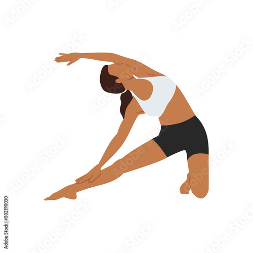 woman doing gate pose parighasana exercise. Flat vector illustration isolated on white background