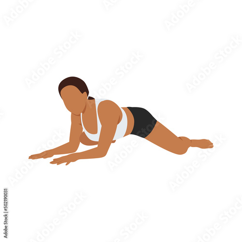 Woman doing frog pose mandukasana exercise. Flat vector illustration isolated on white background
