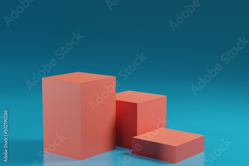 3d rendering product display with three platform blue background